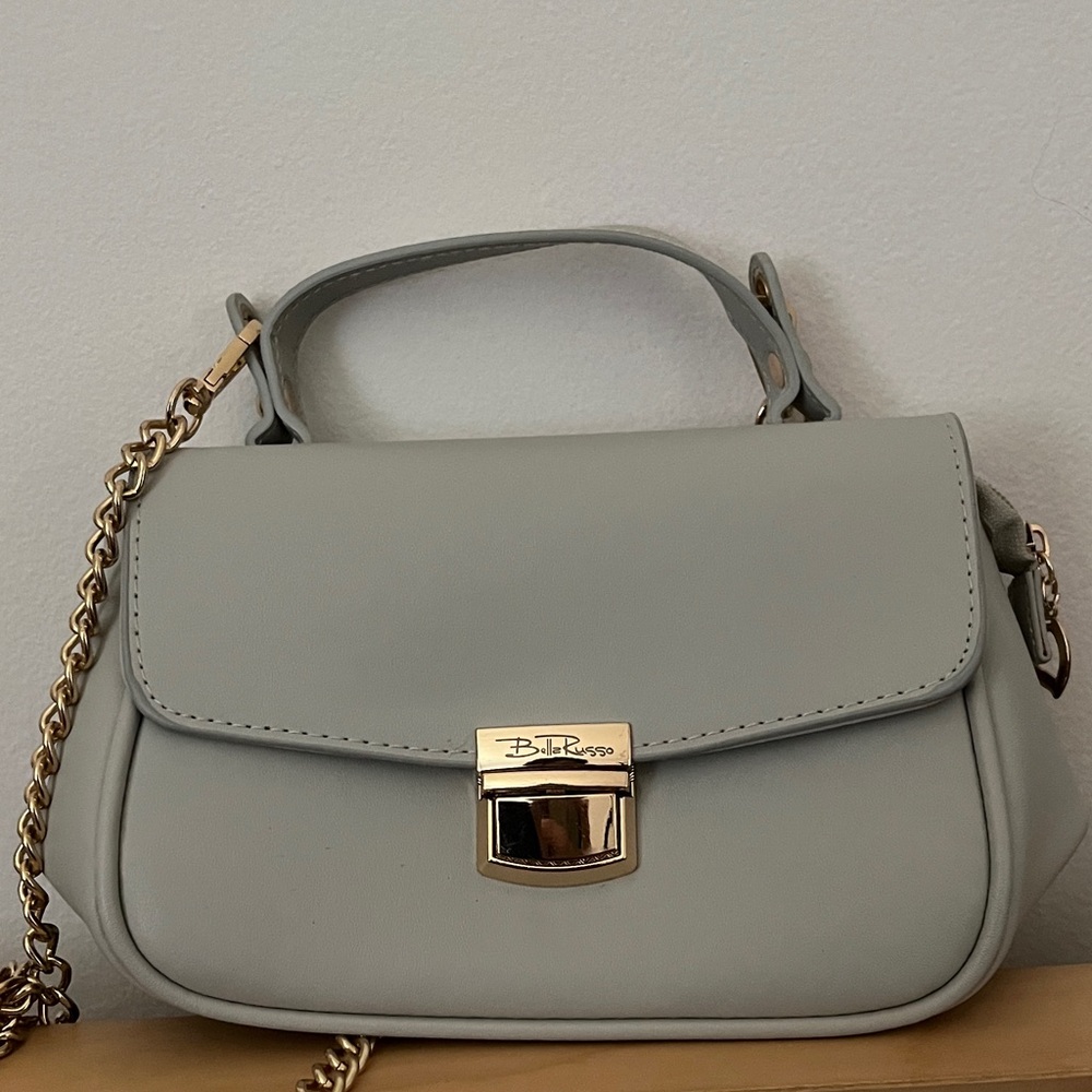 Gray Handbag with Gold Chain